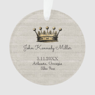 Gold Crown Baby Birth Ankündigung Keepake Linen Ornament