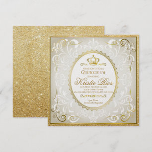 Gold Crown, Elégant, Quinceanera Invitation