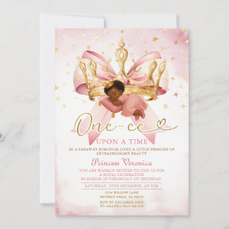 Gold Crown Glitter Stars Girl’s 1st Birthday Einladung