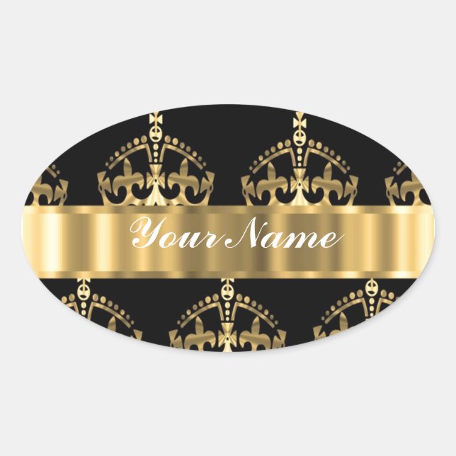 Gold Crown Pattern on Black Ovaler Aufkleber (Vorderseite)