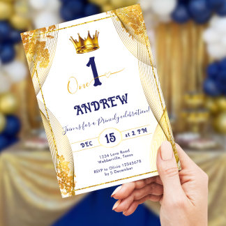 Gold Crown Royal Blue Prince Boy 1. Geburtstag Einladung