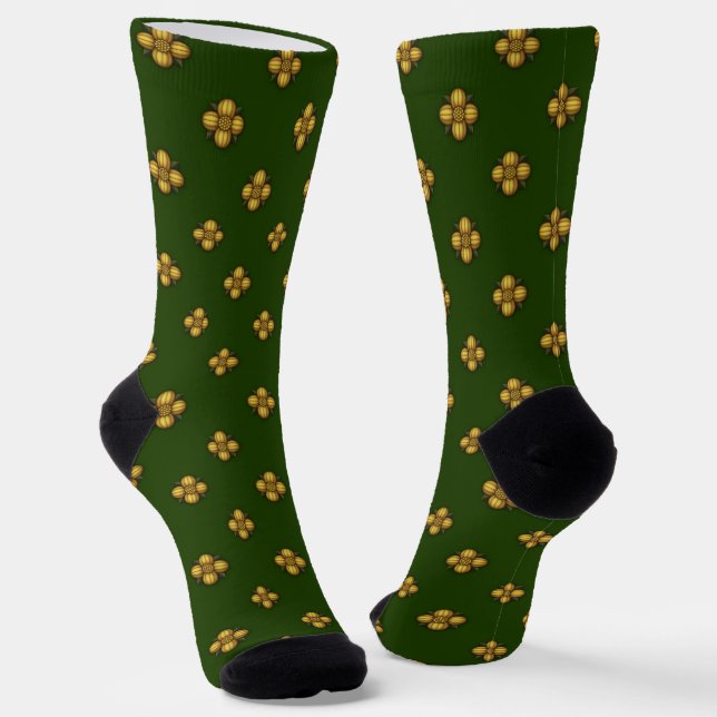 Gold Cruciferische Blume auf Hunter Green Socken (Gewinkelt)