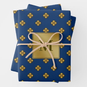 Gold Cruciferous Blume Mit Monogramm Blue Geschenkpapier Set