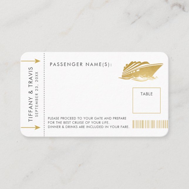 Gold Crucket Boarding Pass Place Escortkarte Platzkarte (Vorderseite)