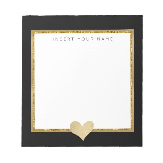 Gold Crystal and Foil Heart Notepad 5.5" x 6" Notizblock (Vorderseite)