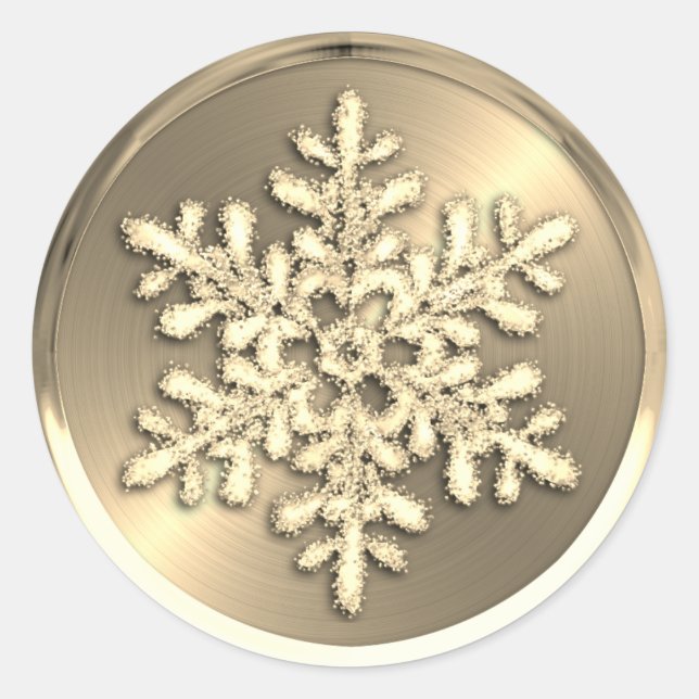 Gold Crystal Snowflake im Gold-Siegel Runder Aufkleber (Vorderseite)