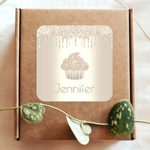 Gold cupcake Glitzer Tropfen nennen modernen Glanz Quadratischer Aufkleber