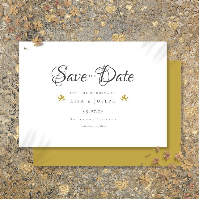 Gold Cupids Elegantes Skript Save The Date (Gold Cupids Modern Elegant Script Wedding Save The Date
)