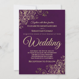 Gold Curls Einfache Elegante Lila Hochzeit Einladung