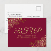 Gold Curls & Wirbel Maroon Burgundy Wedding RSVP
