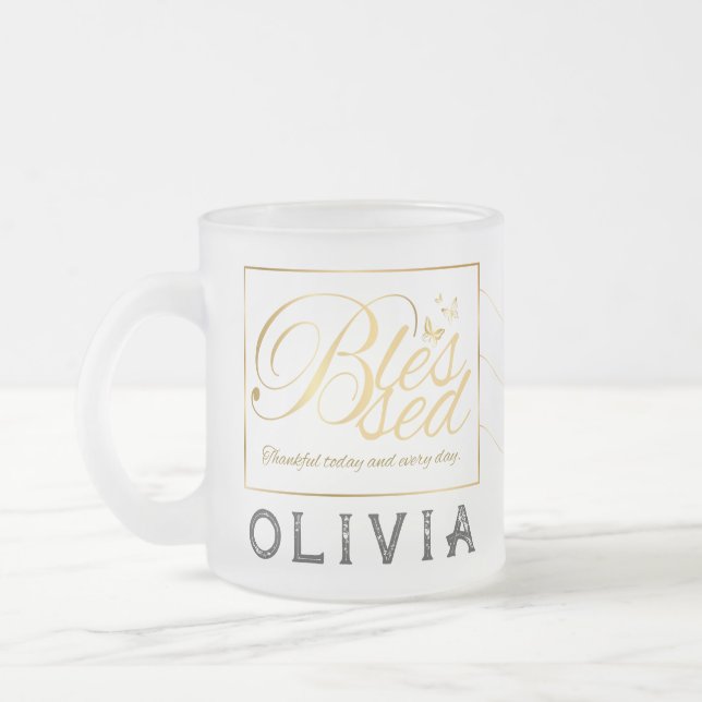 Gold Custom Calligraphy Name Erntedank Gift Mattglastasse (Links)