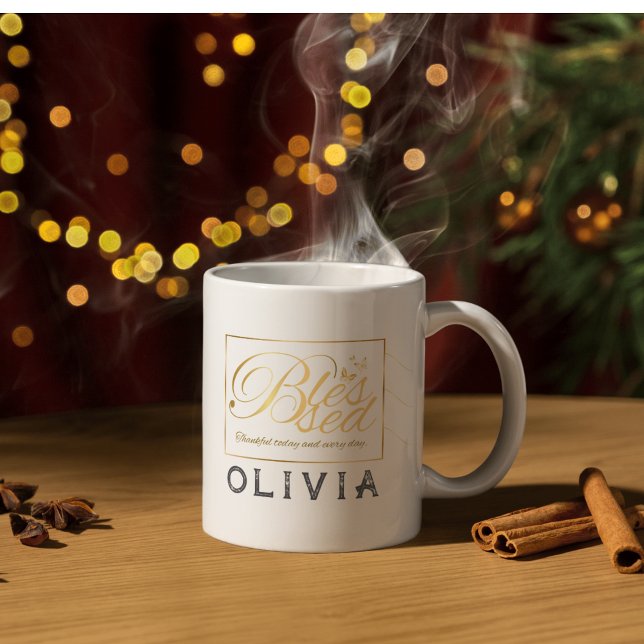 Gold Custom Calligraphy Name Erntedank Gift Verwandlungstasse (Von Creator hochgeladen)