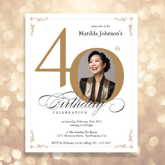 Gold Custom Foto Budget 40. Geburtstag Einladung