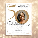 Gold Custom Foto Budget 50. Geburtstag Einladung<br><div class="desc">Gold Custom Foto Budget 50. Geburtstag Einladung. Und elegant gestaltete,  besondere Geburtstagsfeier-Einladung,  mit einem individuellen Foto von Geburtstagsmenschen und Drehkalligraphie mit Vintagen blühend Elementen. Einfach genug,  um eine Vielzahl von Themen und Farben anzupassen! Brauchst du Hilfe? Kontaktieren Sie mich einfach!</div>