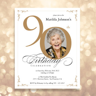 Gold Custom Foto Budget 90. Geburtstag Einladung