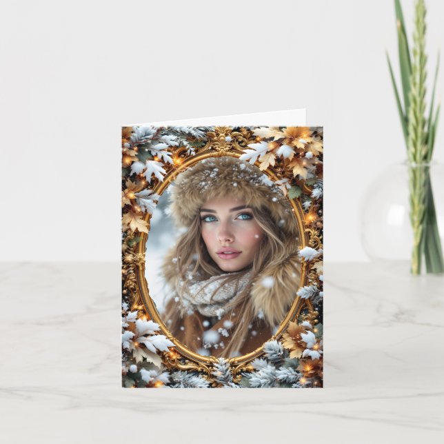 Gold Custom Image Winter Frame Karte (Vorderseite)