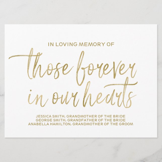 Gold Custom Memorial Sign | Stilvolle Hand Programm (Vorderseite)