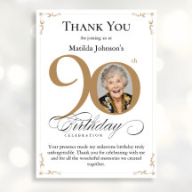 Gold Custom Photo 90e Carte de remerciements anniv