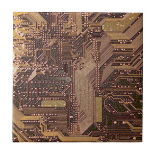 Gold Cyber Circuit Board Tech Art Electronics Fliese