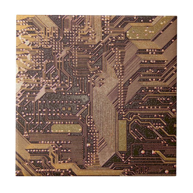 Gold Cyber Circuit Board Tech Art Electronics Fliese (Vorderseite)