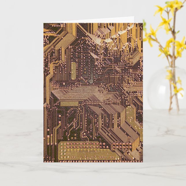 Gold Cyber Circuit Board Tech Art Electronics Karte (Gelbe Blume)
