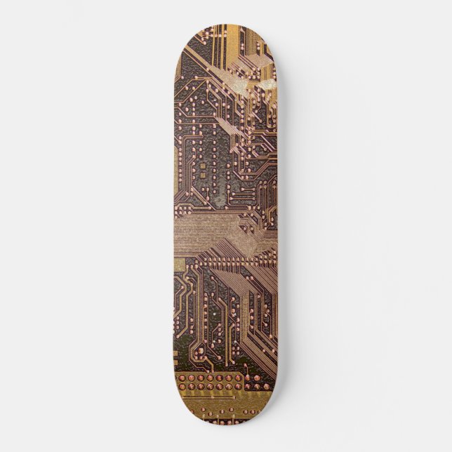 Gold Cyber Circuit Board Tech Art Electronics Skateboard (Vorderseite)