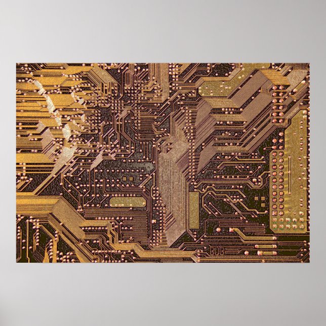 Gold Cyber Circuit Board Tech Electronics Poster (Vorne)