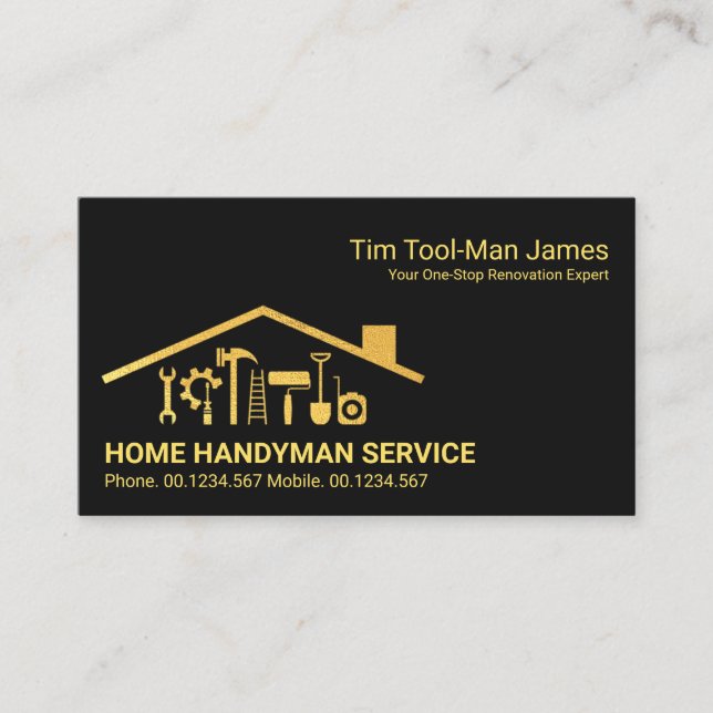 Gold Dach Gebäude Handyman Tools Zuhause Reparatur Visitenkarte (Vorderseite)