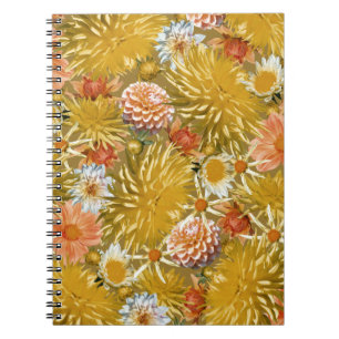 Gold Dahlia Blume, Vintages Blumendesign. Notizblock