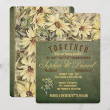 Gold Daisies auf Sage Wedding Einladungen