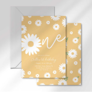 Gold Daisy 1er anniversaire Invitation