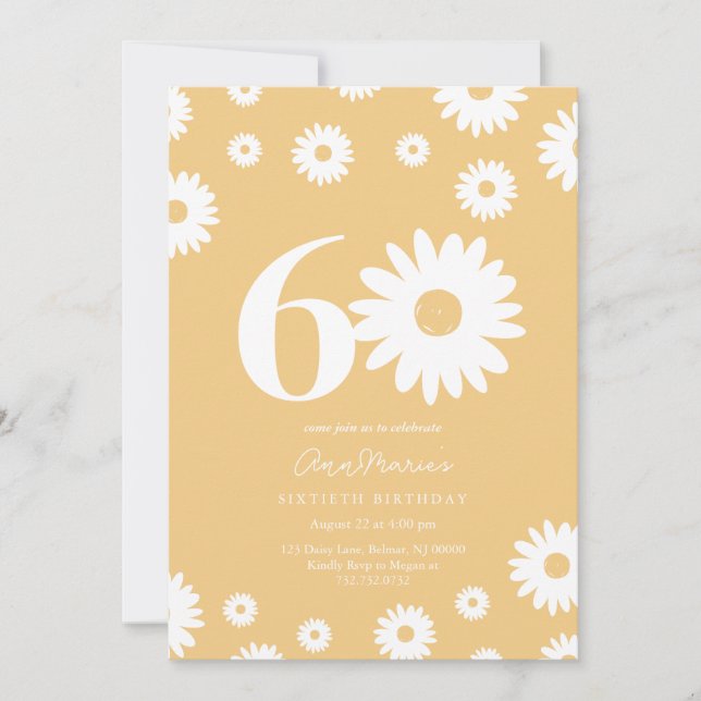 Gold Daisy 60th Birthday Invitation (Devant)