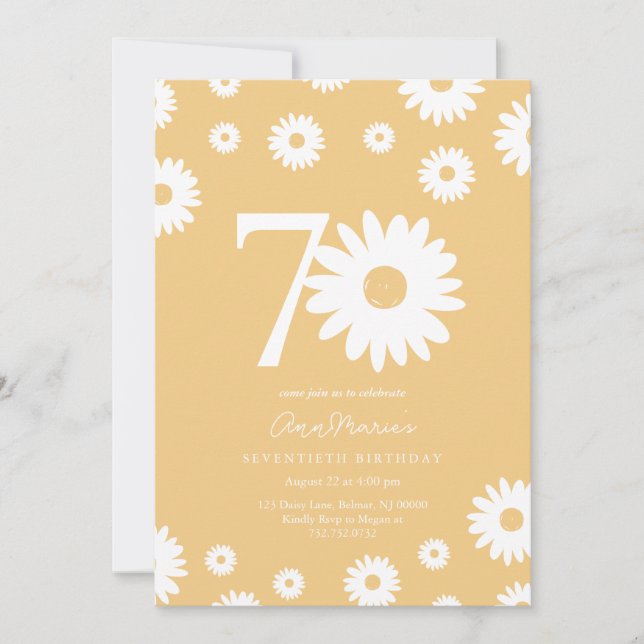 Gold Daisy 70th Birthday Invitation (Devant)
