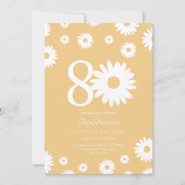 Gold Daisy Invitation d'anniversaire 80e (Devant)