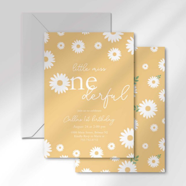 Gold Daisy Little Miss Onederful Einladung (Von Creator hochgeladen)