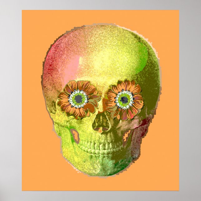 Gold Daisy Skull Poster (Vorne)
