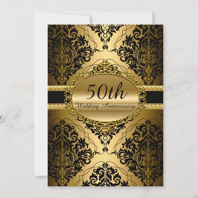 Gold Damask 50. Hochzeitstag - Einladung (Vorderseite)