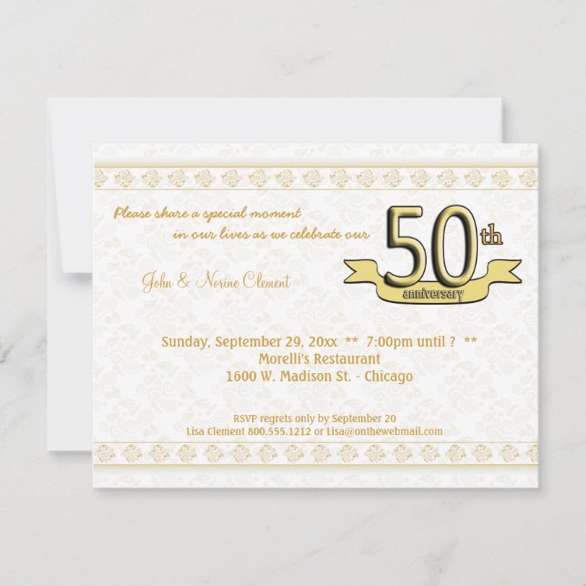 Gold Damask 50 Jahre Jubiläumsfeier Einladung (Vorderseite)