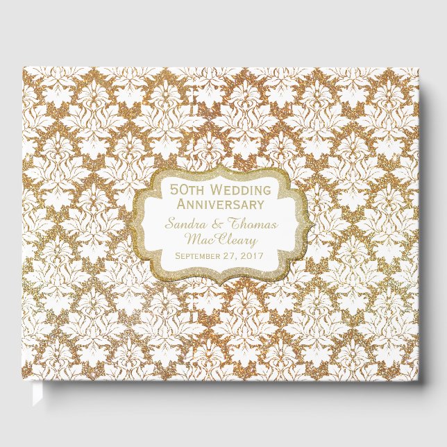 Gold Damask 50-jähriges benutzerdefiniertes Gästeb Gästebuch (Vorderseite)