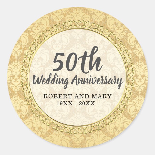 Gold Damask 50. Umschlag Aufkleber zum Hochzeitsta (Vorderseite)