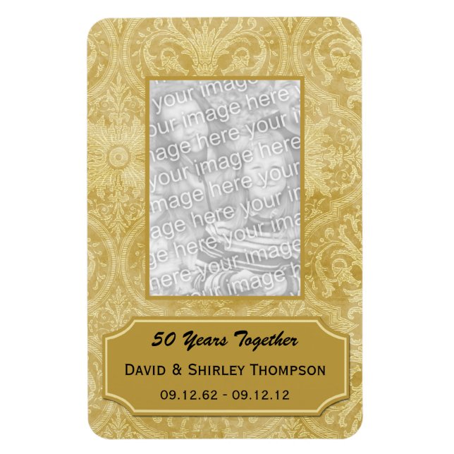 Gold Damask 50th Anniversary Foto Magnet (Vertikal)