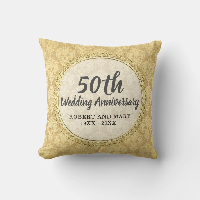 Gold Damask 50th Wedding Anniversary Geschenk Kissen (Vorderseite)