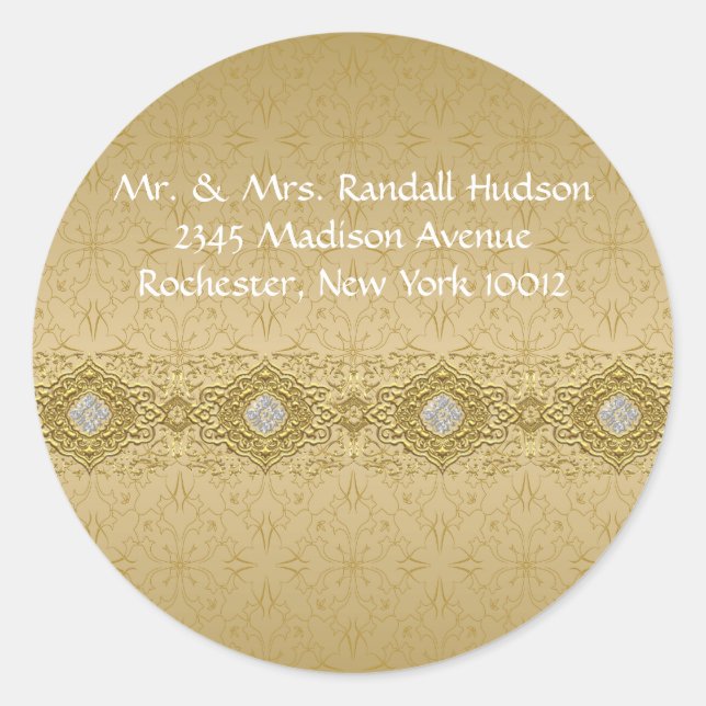 Gold Damask Address Labels Runder Aufkleber (Vorderseite)