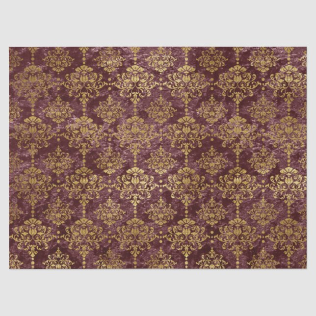 Gold Damask auf Burgund Hintergrund-Decoupage Seidenpapier (Vorderseite)