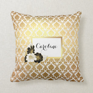 Gold Damask auf Weiß Kissen