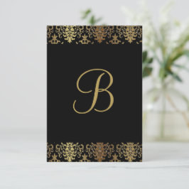 Gold Damask Black Monogram Elegante Chic Dankeskarte