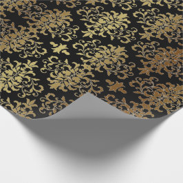 Gold Damask Black Script Elegant Geschenkpapier