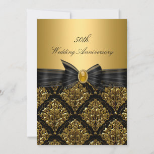 Gold Damask & Bow 50e Mariage Invitation de l'anni