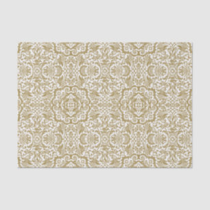 Gold Damask Brocade auf weißem Geschenk oder Decou Seidenpapier