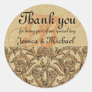 Gold Damask Custom Monogram Gastgeschenk Hochzeit  Runder Aufkleber